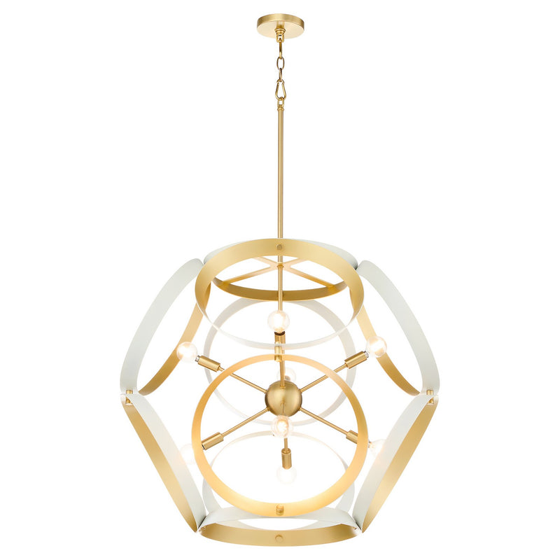 Quorum 866-8-0880 Eight Light Pendant, Studio White w/ Aged Brass