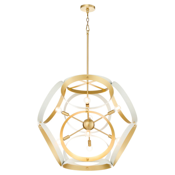 Quorum 866-8-0880 Eight Light Pendant, Studio White w/ Aged Brass