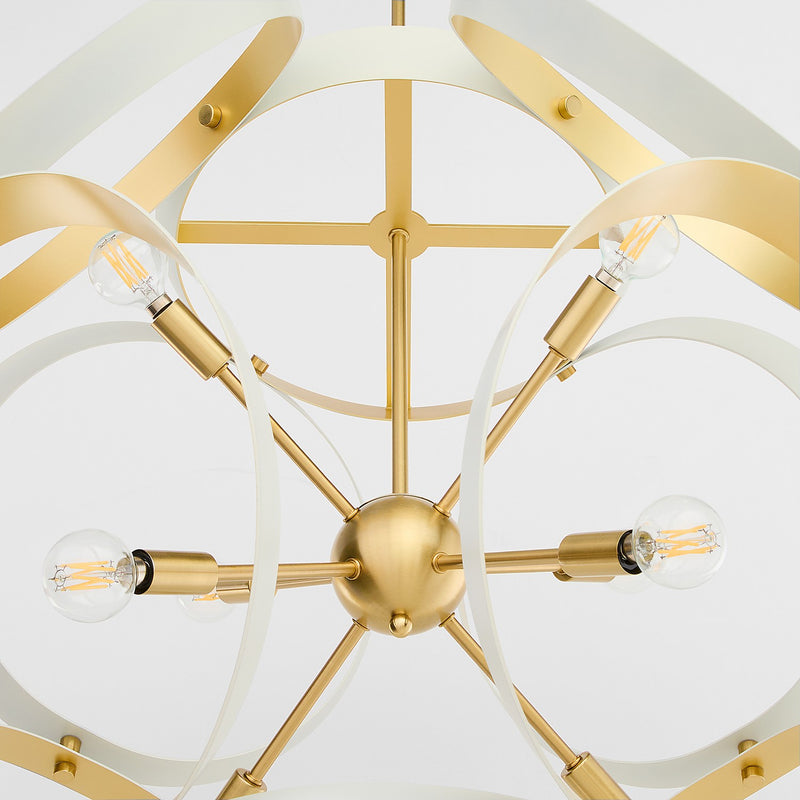 Quorum 866-8-0880 Eight Light Pendant, Studio White w/ Aged Brass