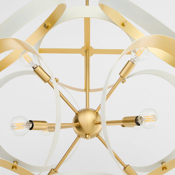 Quorum 866-8-0880 Eight Light Pendant, Studio White w/ Aged Brass