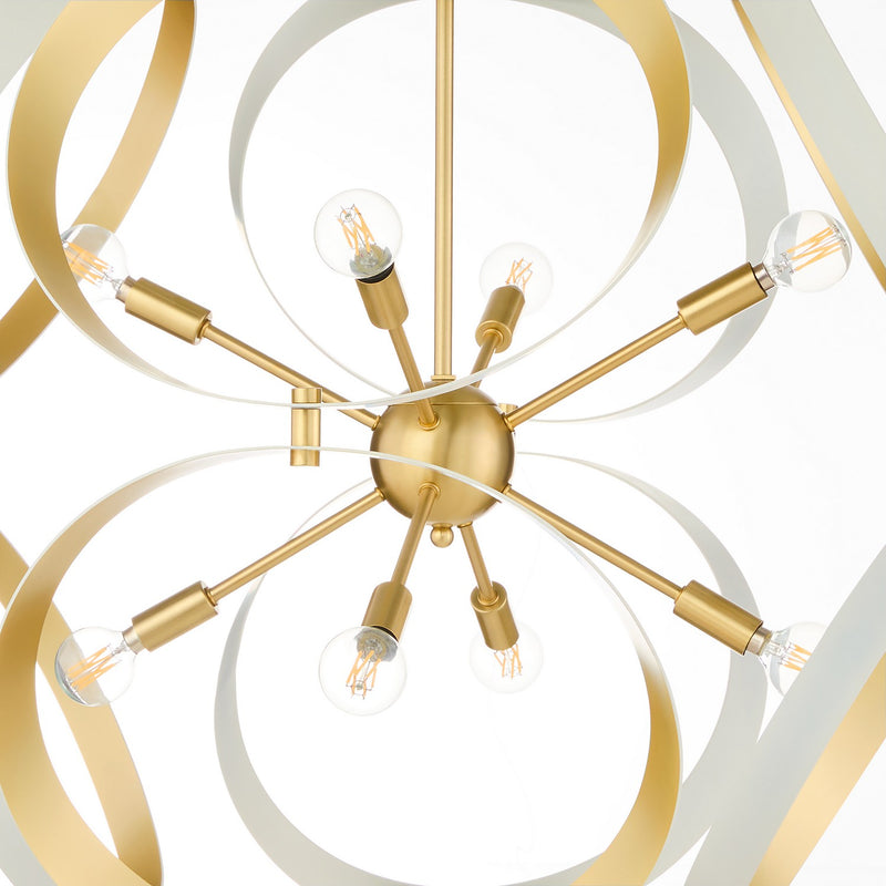 Quorum 866-8-0880 Eight Light Pendant, Studio White w/ Aged Brass