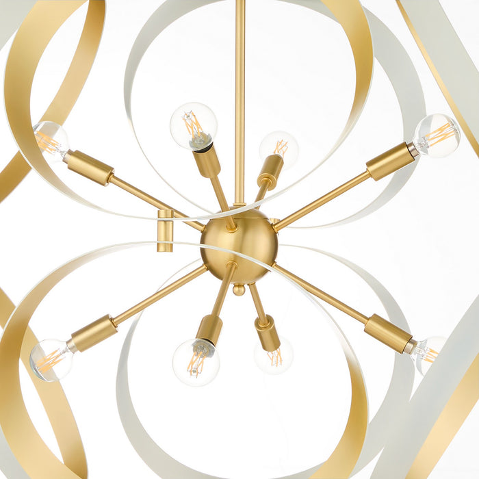 Quorum 866-8-0880 Eight Light Pendant, Studio White w/ Aged Brass