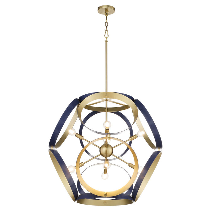 Quorum 866-8-3280 Eight Light Pendant, Blue w/ Aged Brass