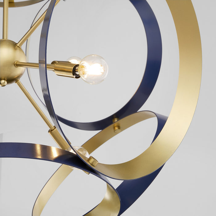 Quorum 866-8-3280 Eight Light Pendant, Blue w/ Aged Brass