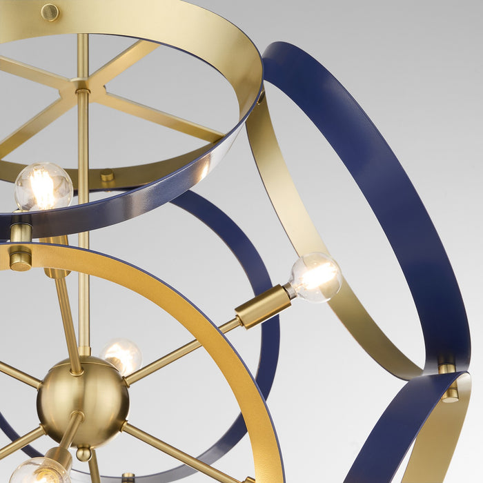 Quorum 866-8-3280 Eight Light Pendant, Blue w/ Aged Brass