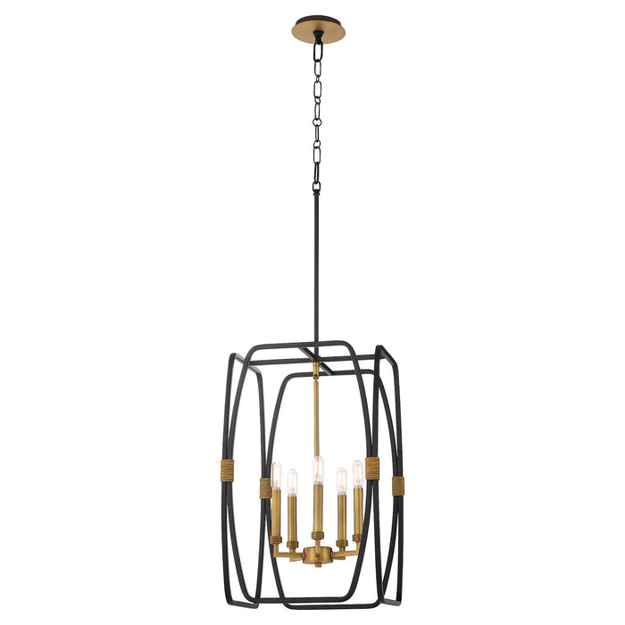 Quorum 880-5-5947 Five Light Pendant, Matte Black / Brushed Brass