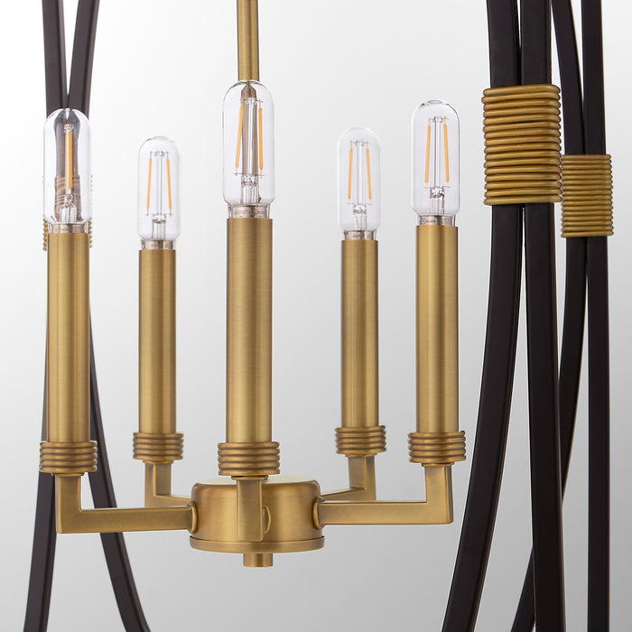 Quorum 880-5-5947 Five Light Pendant, Matte Black / Brushed Brass