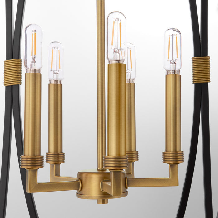 Quorum 880-5-5947 Five Light Pendant, Matte Black / Brushed Brass