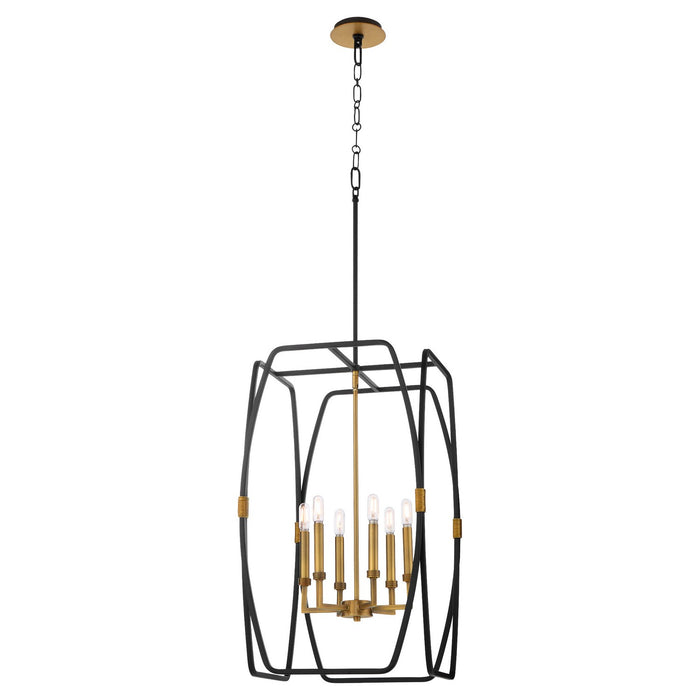 Quorum 880-6-5947 Six Light Pendant, Matte Black / Brushed Brass