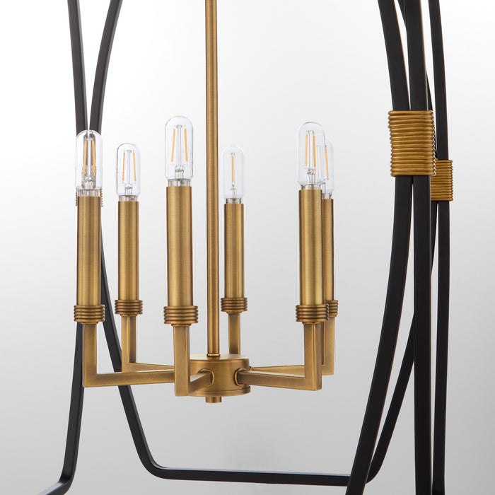 Quorum 880-6-5947 Six Light Pendant, Matte Black / Brushed Brass