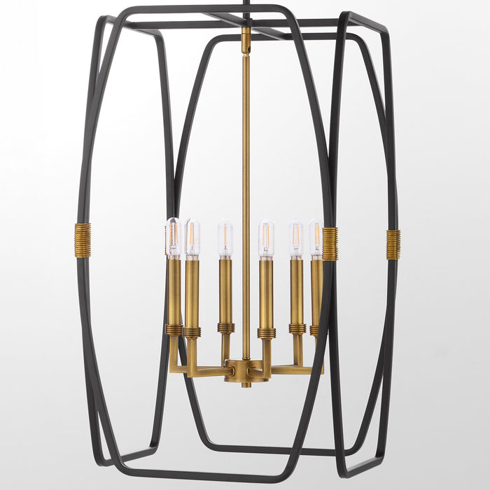 Quorum 880-6-5947 Six Light Pendant, Matte Black / Brushed Brass