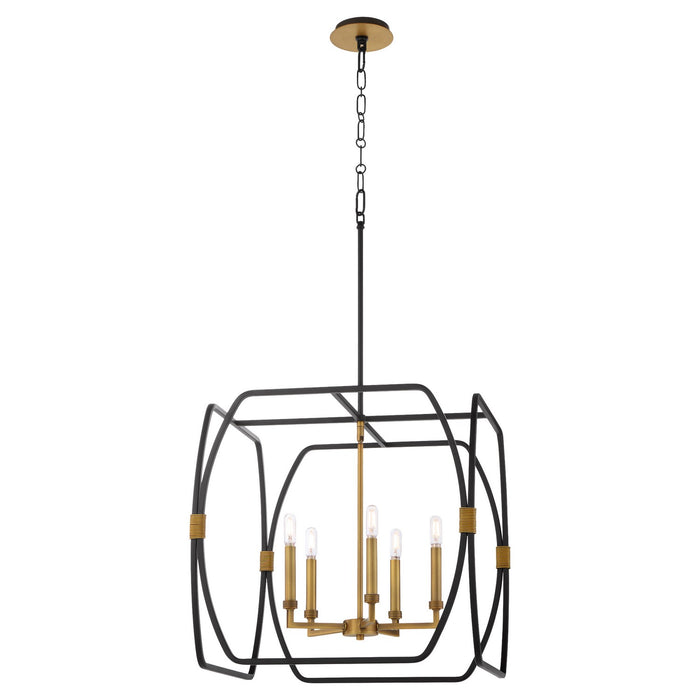 Quorum 881-5-5947 Five Light Pendant, Matte Black / Brushed Brass