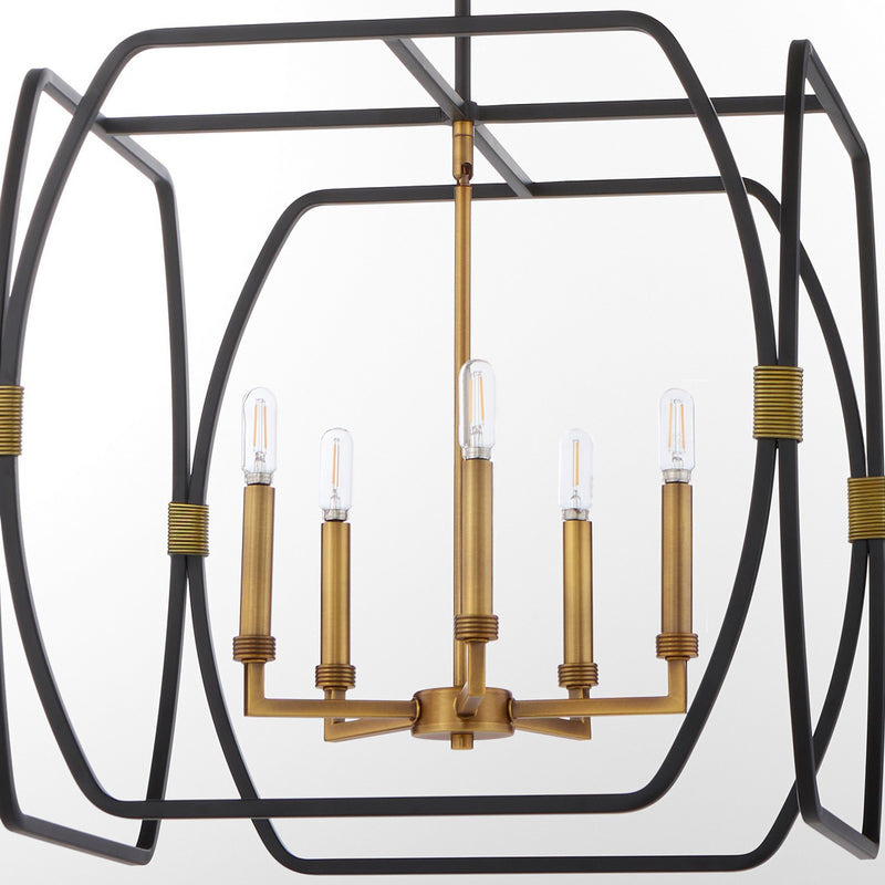 Quorum 881-5-5947 Five Light Pendant, Matte Black / Brushed Brass
