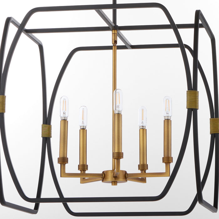 Quorum 881-5-5947 Five Light Pendant, Matte Black / Brushed Brass