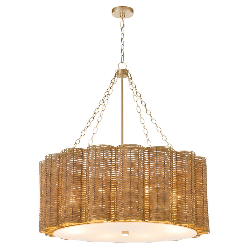 Cyan 11935 Six Light Chandelier, Natural Cane/Antique Brass