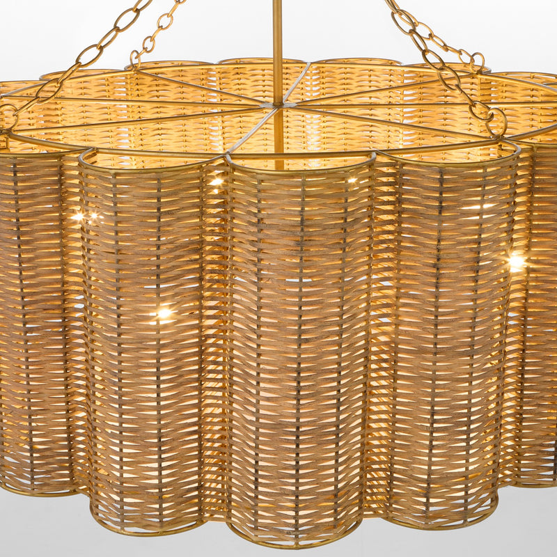 Cyan 11935 Six Light Chandelier, Natural Cane/Antique Brass