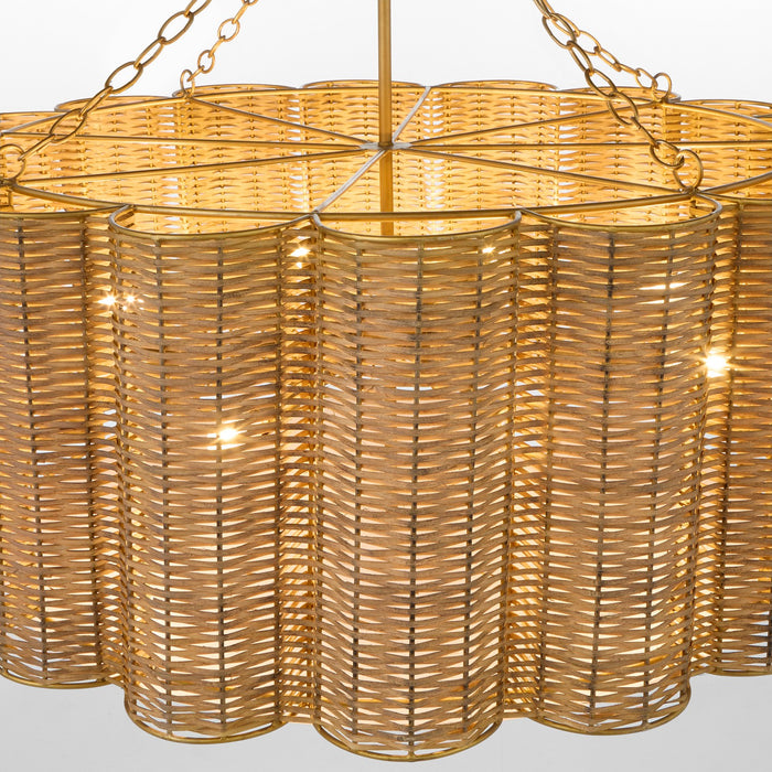 Cyan 11935 Six Light Chandelier, Natural Cane/Antique Brass