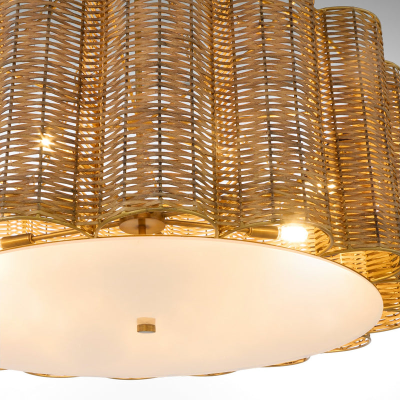 Cyan 11935 Six Light Chandelier, Natural Cane/Antique Brass