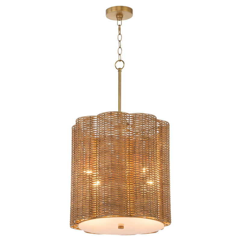 Cyan 11936 Four Light Pendant, Natural Cane/Antique Brass