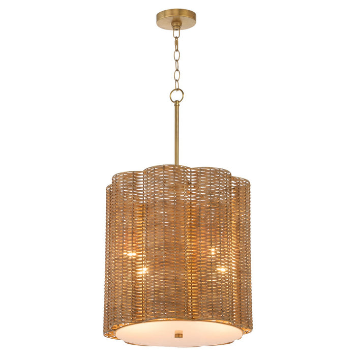 Cyan 11936 Four Light Pendant, Natural Cane/Antique Brass