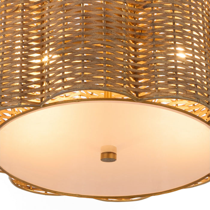 Cyan 11936 Four Light Pendant, Natural Cane/Antique Brass