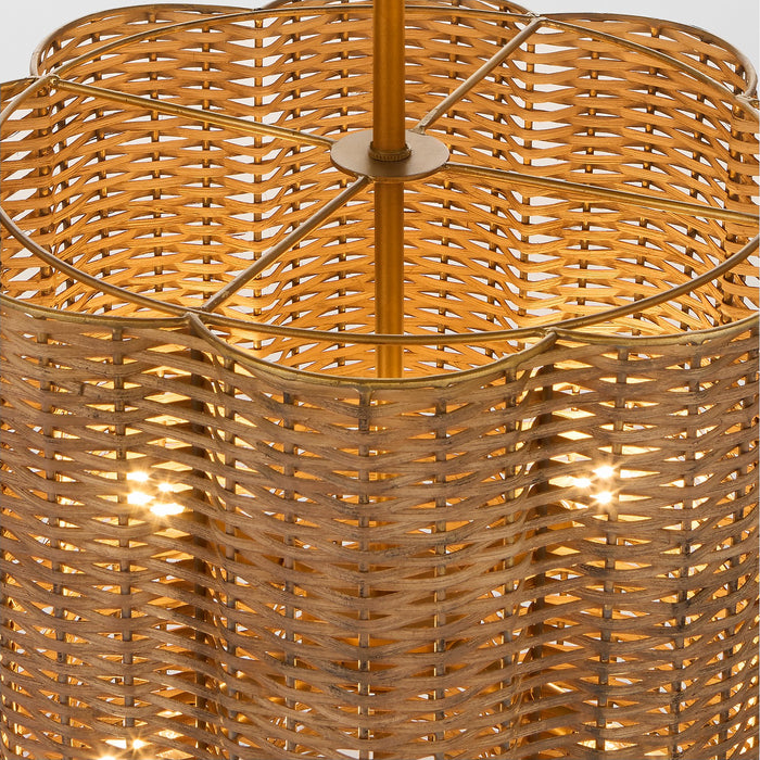 Cyan 11936 Four Light Pendant, Natural Cane/Antique Brass