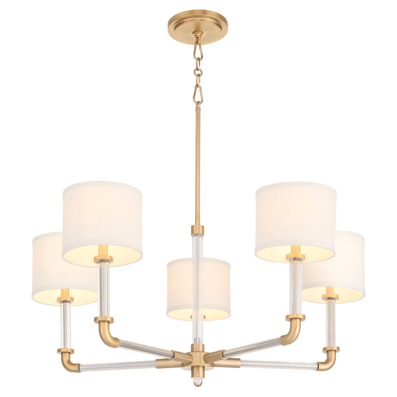 Cyan 11954 Five Light Chandelier, Clear/Aged Brass