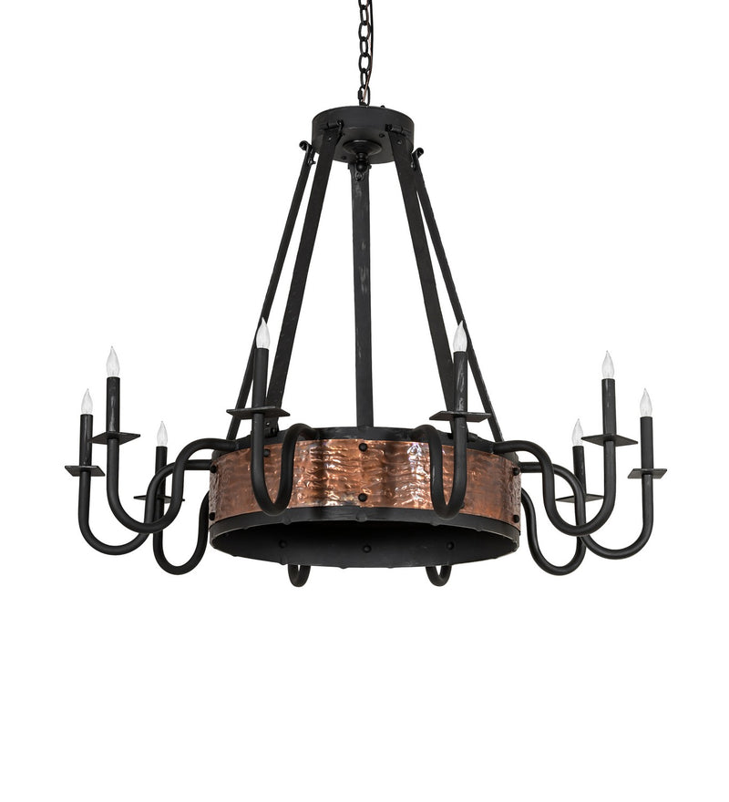 Meyda Tiffany 278409 Ten Light Chandelier, Costello Black & Vintage Hammered Copper