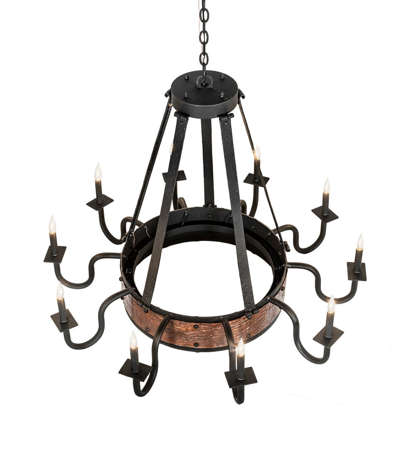 Meyda Tiffany 278409 Ten Light Chandelier, Costello Black & Vintage Hammered Copper