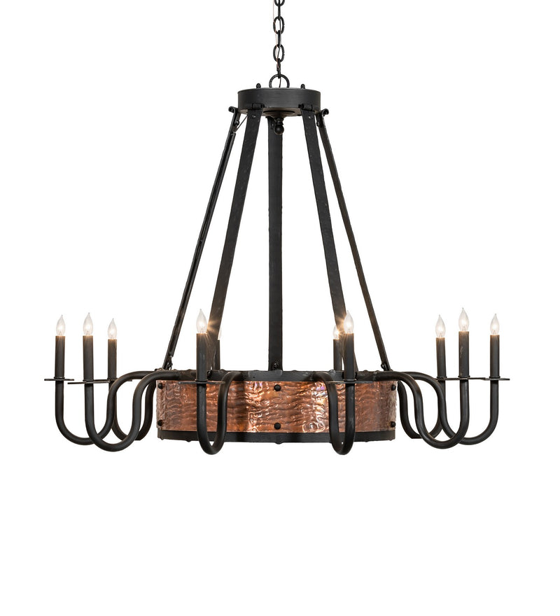 Meyda Tiffany 278409 Ten Light Chandelier, Costello Black & Vintage Hammered Copper