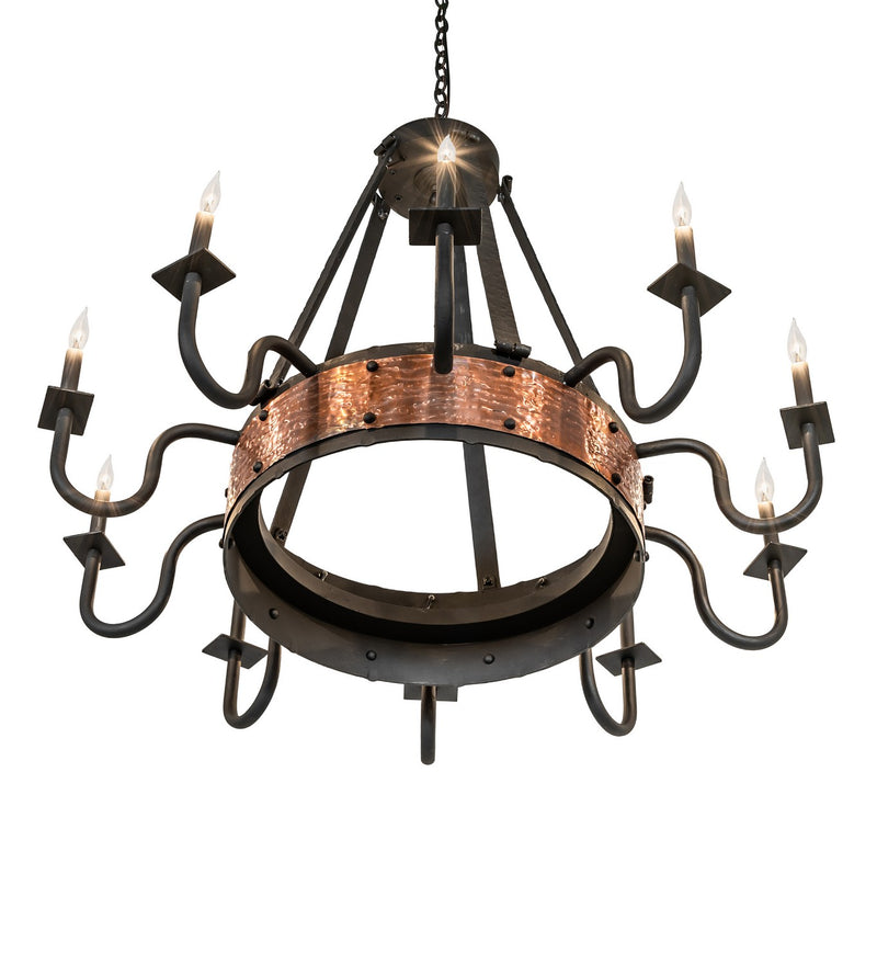 Meyda Tiffany 278409 Ten Light Chandelier, Costello Black & Vintage Hammered Copper