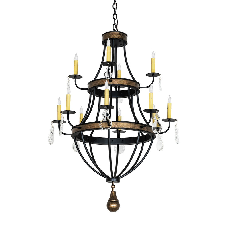 Meyda Tiffany 283052 12 Light Chandelier, Textured Black & Brushed Gold