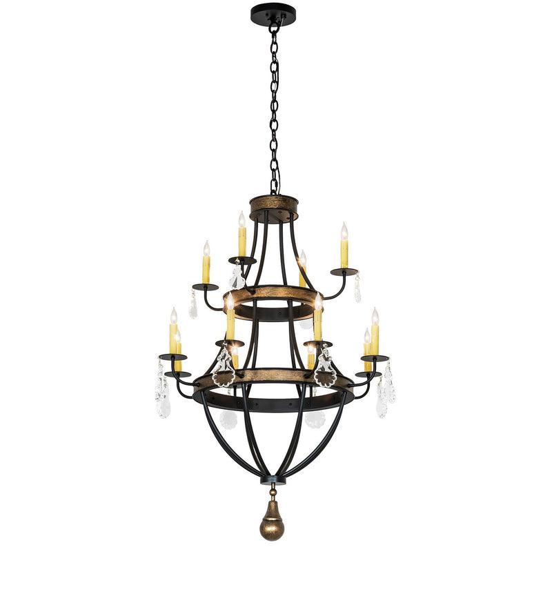 Meyda Tiffany 283052 12 Light Chandelier, Textured Black & Brushed Gold