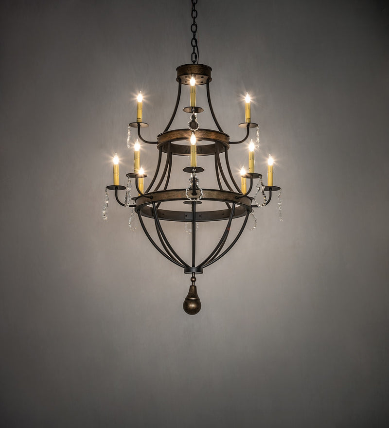 Meyda Tiffany 283052 12 Light Chandelier, Textured Black & Brushed Gold