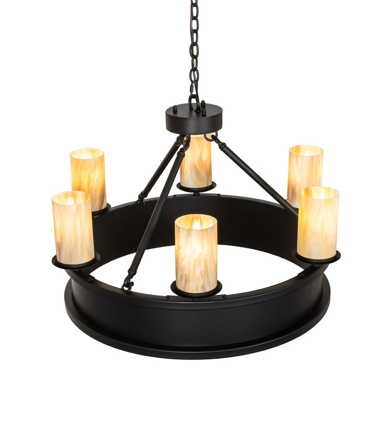 Meyda Tiffany 285462 Six Light Pendant, Black Satin Wrought Iron