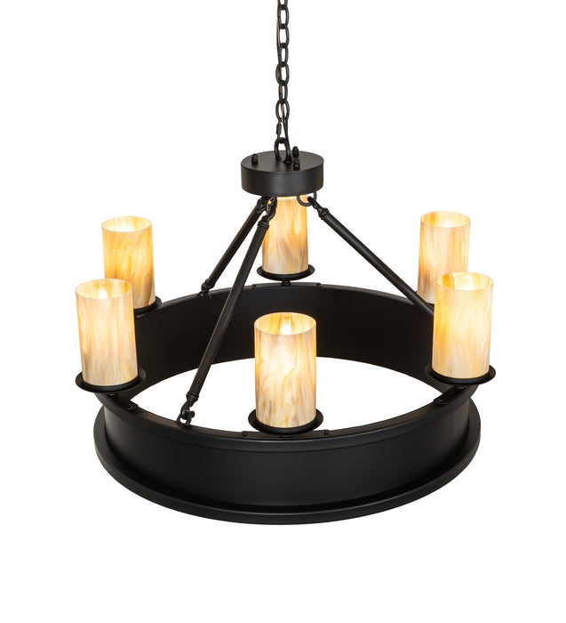 Meyda Tiffany 285462 Six Light Pendant, Black Satin Wrought Iron