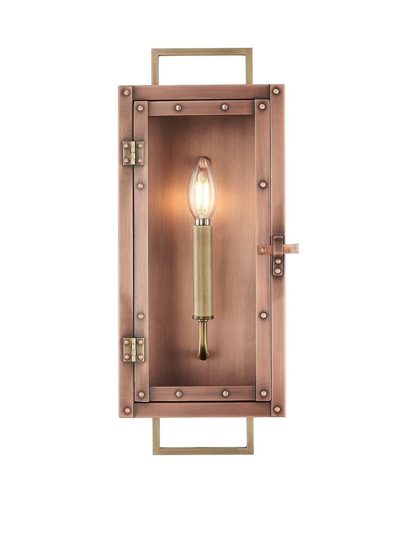 Acclaim Lighting 1010CP One Light Wall Lantern, Antique Copper with Brass