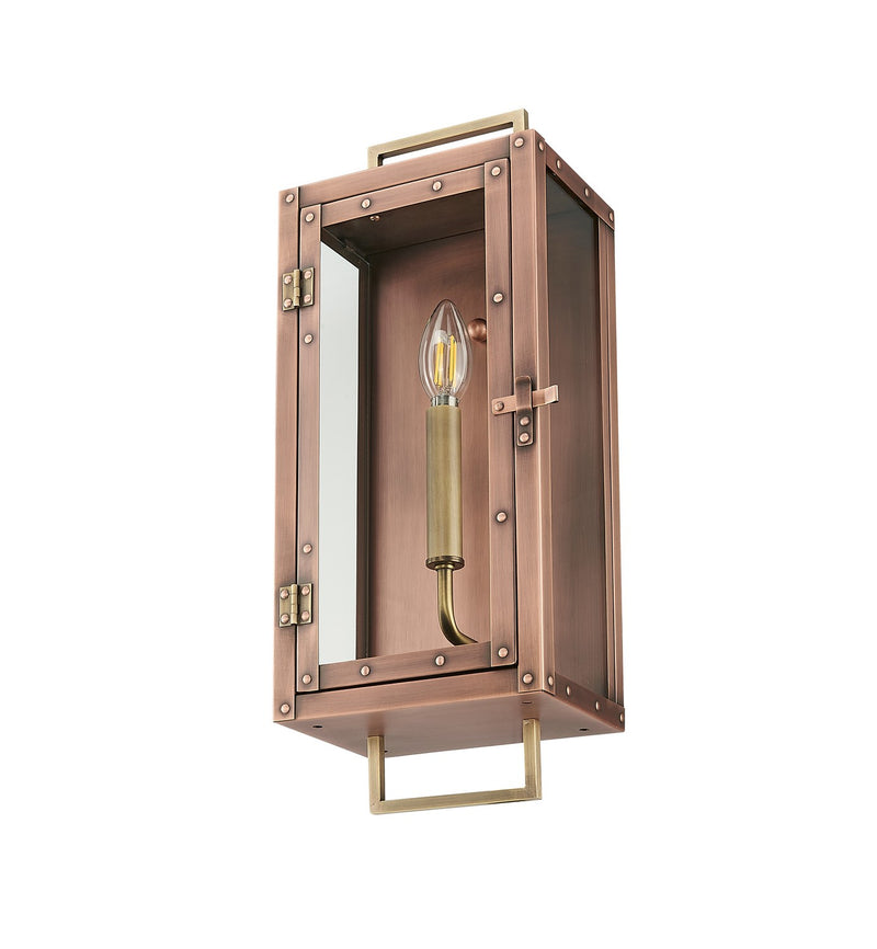 Acclaim Lighting 1010CP One Light Wall Lantern, Antique Copper with Brass