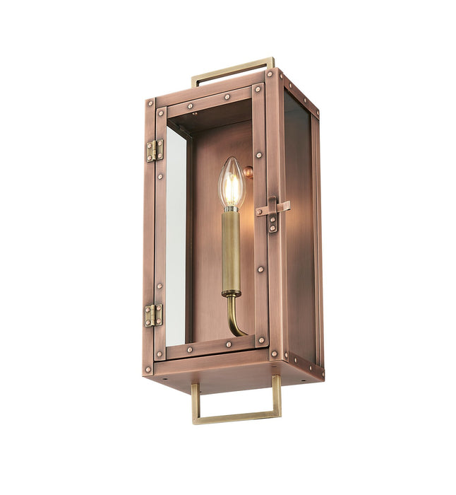 Acclaim Lighting 1010CP One Light Wall Lantern, Antique Copper with Brass