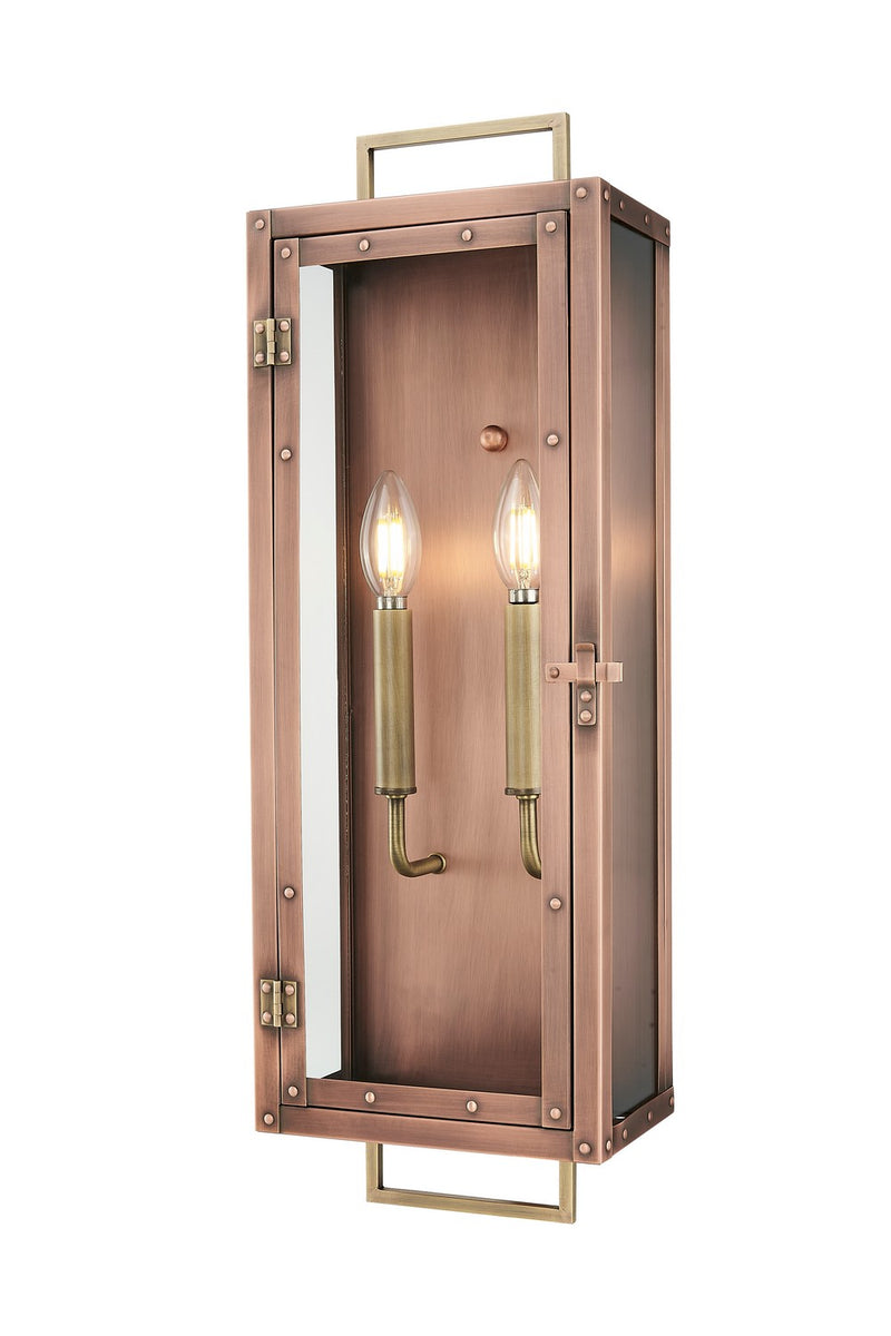 Acclaim Lighting 1011CP Two Light Wall Lantern, Antique Copper with Brass
