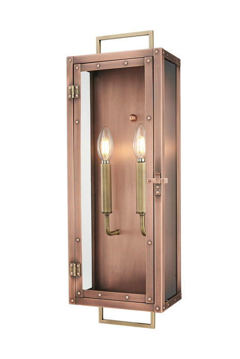 Acclaim Lighting 1011CP Two Light Wall Lantern, Antique Copper with Brass