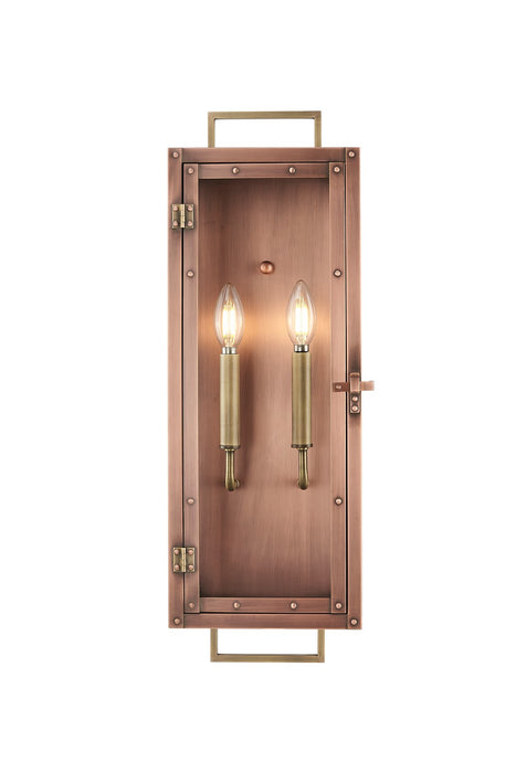 Acclaim Lighting 1011CP Two Light Wall Lantern, Antique Copper with Brass