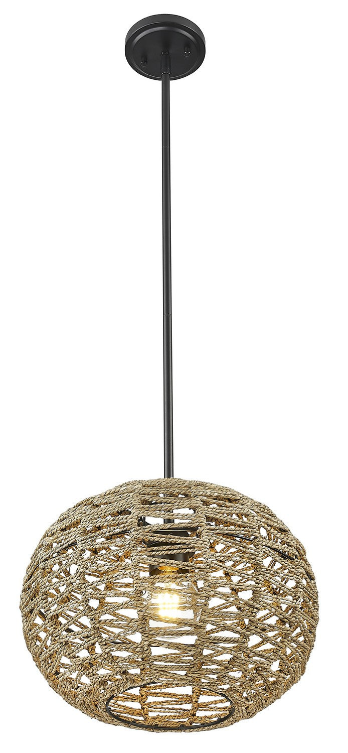 Acclaim Lighting IN20005BK One Light Pendant, Black Metal with Natural Seagrass